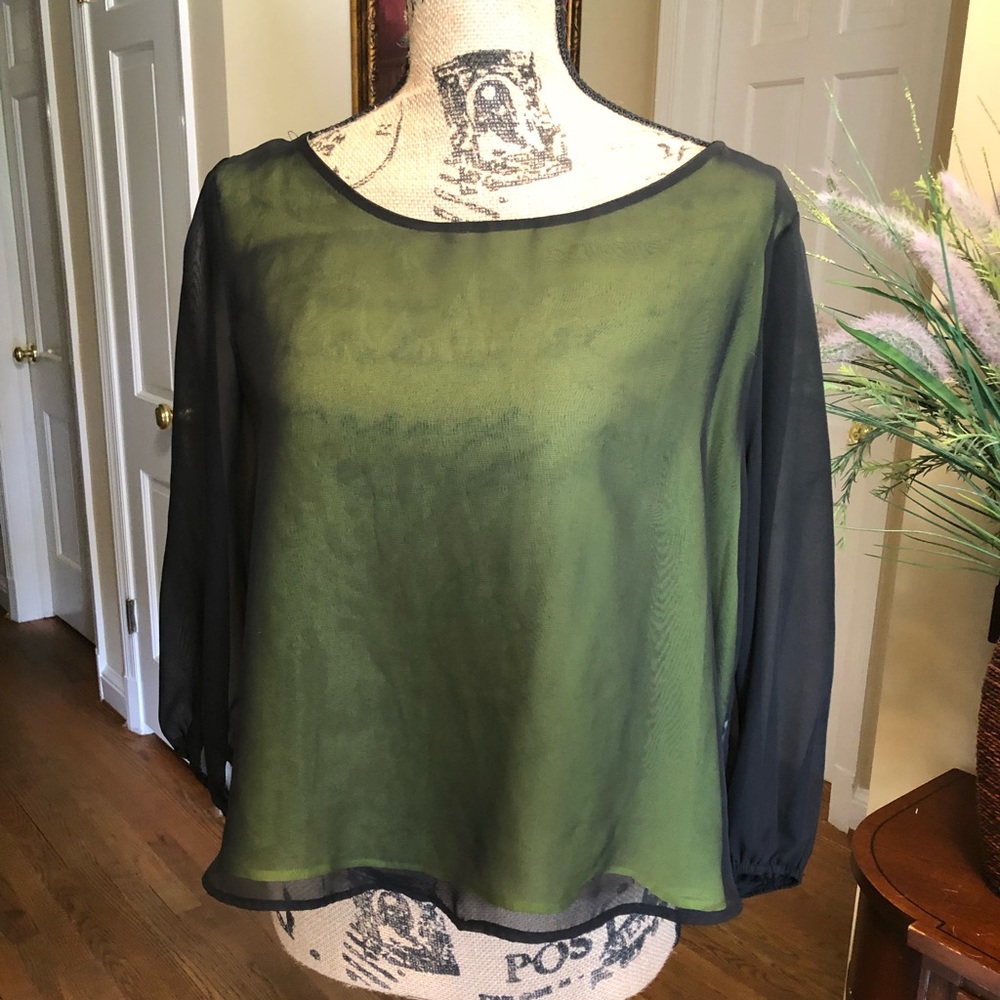 Mind Code black sheer top with green liner